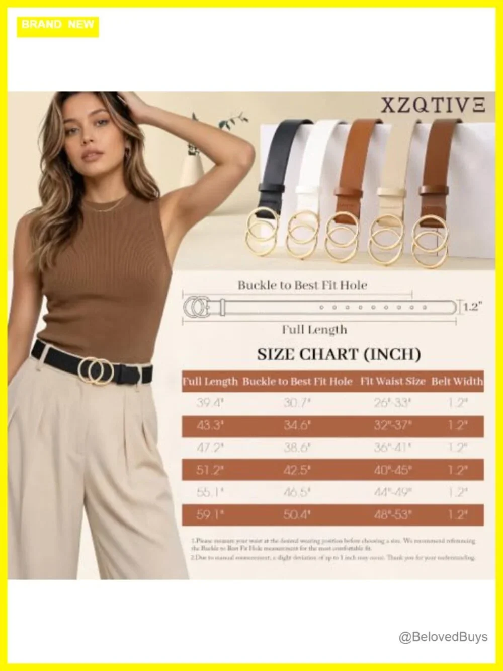 Women's Faux Leather Belt with Double O-Ring Gold Buckle, Adjustable Waist Belt